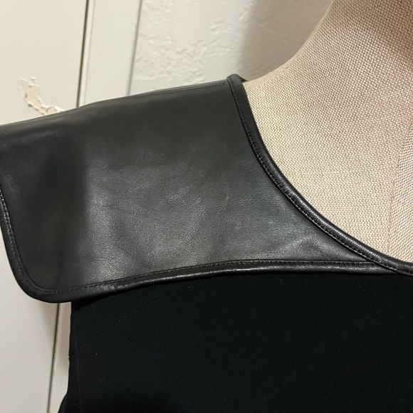 Rag & Bone New York Black Crepe Dress With Leather Trim Size 10 - Picture 2 of 7